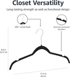 Amazon Basics Space-Saving Slim Velvet Non-Slip Clothes Hangers for Closet Organization, Sturdy with Shoulder Notches, Black, 50-Pack