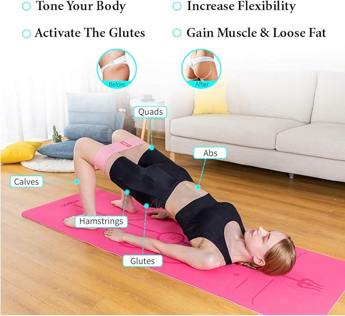 EILISON GLAMFIT Booty Resistance Bands for Women - Set of Non-Slip 5 Cotton Loops, Hip Thigh Glute Workout Bands for Squats, Yoga & Home Fitness Strength Training (Level 5)