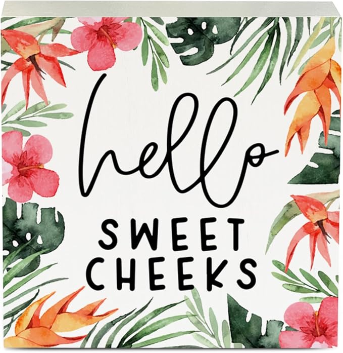 Hello Sweet Cheeks Bathroom Decor Summer Bathroom Decor Flower Summer Decorations Wooden Box Sign for Home Office Farmhouse Table Shelf