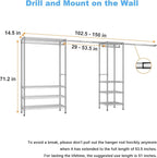 Ulif E11 Heavy-Duty Garment Rack, Metal Freestanding Clothes Rack and Closet Storage Organizer System with 8 Shelves and 4 Hanger Rods, (73.2-97.6)" W x 14.5" D x 71.2" H, Load 1034 LBS, Chrome