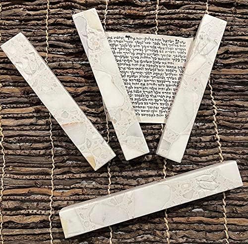 A&S Mezuzot Quartz Mezuzah Case with Engraved Shin Design Easy Peel and Stick Judaica Door Mezuza (Terrazzo Marble, 6 Inches)