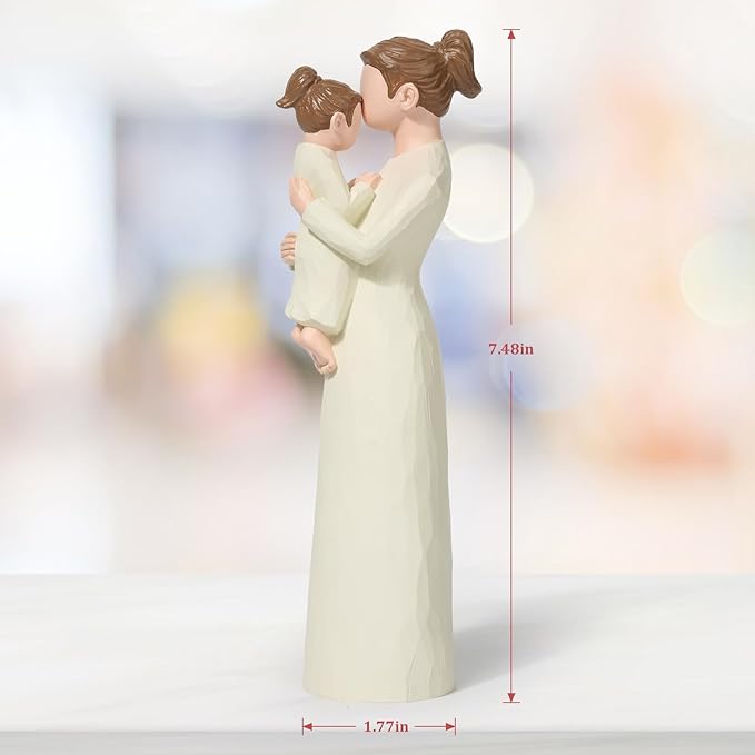 Hand-Painted Mother and Daughter Figurines, Mom Hugging Child Statue, Sentimental Family Sculpture, Ideal Gift for Mom from Daughter, Mother’s Day, Birthday, Christmas Home Decor