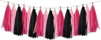 15Pcs Pink and Black Paper Tassel Garland,Tissue Tassel Banner for Party Decorations