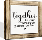 Home Decor Signs, Decorative Wooden Box Signs, Farmhouse Desk Sign, Home Decor for Living Room, Family Decors, Housewarming Gift, Together is Our Favorite Place to Be Sign, 5.9×5.9 inches