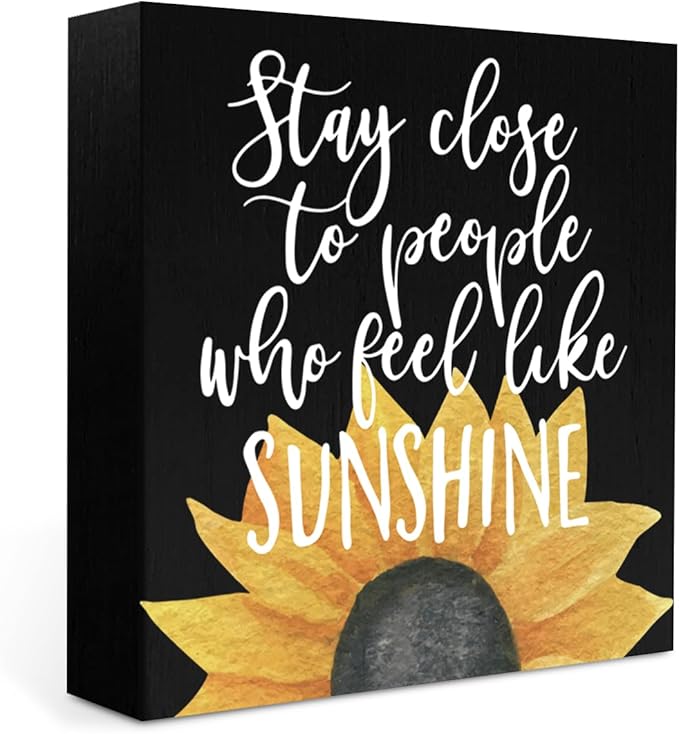 Black Room Decor Sunflower Gifts for Women Rustic Country Wooden Square Sign Decor Sunflower Summer Decorations for Home House Outdoor Shelf Wall Farmhouse Table Shelf