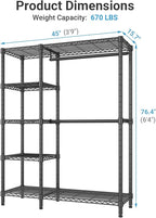 VIPEK V7C Garment Racks with Cover Portable Closets for Hanging Clothes, Heavy Duty Clothes Rack with Shelves Metal Closet Wardrobe, Max 670lbs, Black Rack with Black Upgraded Polyester Cover