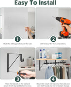 2 Pack Closet Rod Bracket, Heavy Duty Closet Rod Support with Rod Holder, Wall Mounted Closet Shelf Brackets with Triangle Stabilizing Design for Closet, Bathroom and Kitchen, Black