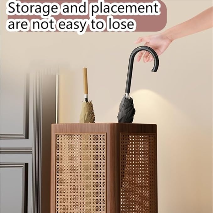 Wooden Umbrella Stand, Decorative Umbrella Basket, Umbrella Holder for Entryway, Vintage Minimalist Rectangular Hollow Umbrella Storage