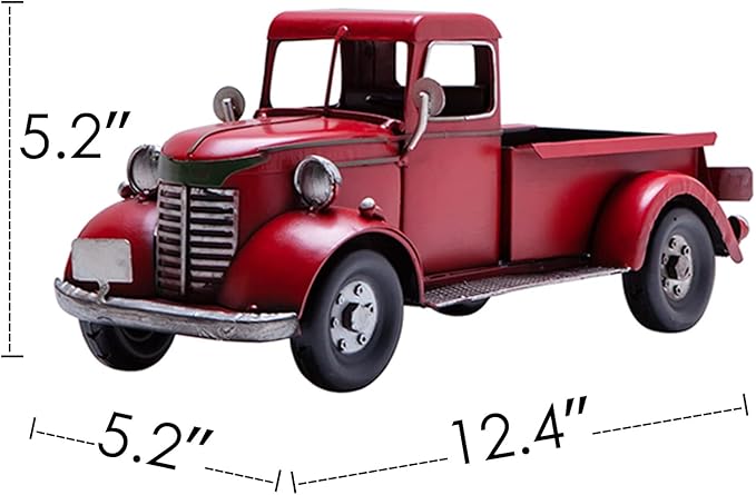 SOFFEE DESIGN 12'' Iron Classic Red Truck Pick-up Model Collectible Vehicle Decoration, Collectible Figurine Home Décor Desktop Car Accessory Christmas Decor Car Display Wine Holder
