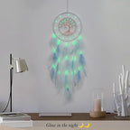 Pretty Jolly White Tree of Life Dream Catcher Wall Decor with Luminous Beads Handmade Crystal Stones Dreamcatchers Wall Hanging with Small Butterfly Pendant for Bedroom Wedding Party Wish Gift