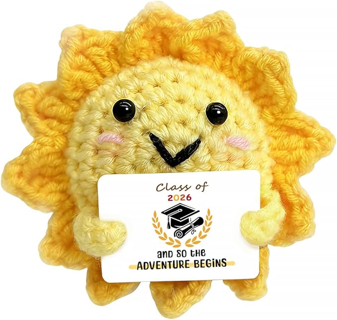 Class of 2026 Graduation Gifts Positive Crochet Sunshine, Emotional Support Crochet Dolls - Graduation Gifts for Friends, Classmate, Son, Daughter | College or Masters Degree Congratulations Present