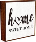Home Sweet Home Sign Wooden Box Decorative,Home Sweet Home Decor Wood Box Sign，Rustic Farmhouse Square Decor Sign for Tabletop Home Living Room Decor 5 x 5 Inches （white）
