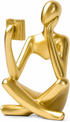 Gold Accent Bookshelf Decor Thinker Statue, Abstract Reading Figurine Style B, Resin Decorative Bookend for Coffee Table, Shelf, Office, Library