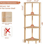 YUFAM 4-Tier Corner Shelf with Sturdy 5-Leg Base, Wooden Corner Bookshelf for Small Spaces, Corner Standing Shelf for Living Room, Bedroom, Bathroom, Natural