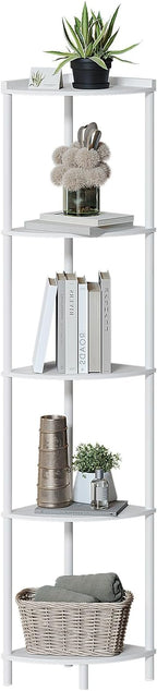 SUNMORY 5 Tier Corner Shelf Stand, Industrial 65" Corner Shelves Display Shelf for Living Room Decor, Wall Corner Bookshelf Multi Unit Organizer, Tall Shelf Plant Stand for Bedroom, Bathroom, White