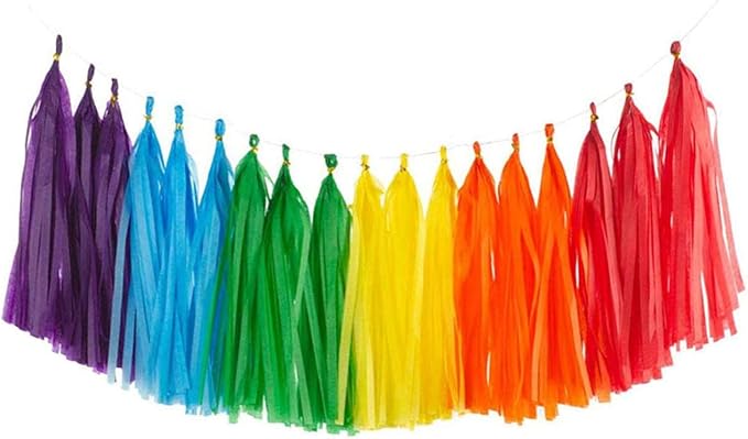 30Pcs Rainbow Paper Tassel Garland,Multicolor Tissue Tassel Banner for Fiesta Mexican Engagement Party Decorations