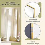 BEAUTYPEAK Full Length Mirror with Stand, 56"x21" Floor Mirror with Aluminum Alloy Thin Frame, ShatterVue Tempered Full Body Mirrors, Free Standing or Wall-Mounted Mirrors for Living Room, Gold