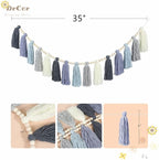 DrCor Dusty Blue Tassel Garland – Boho Classroom Decor for Bulletin Board, Teacher Classroom, Nursery, Kids Room, Back to School, Baby Shower & Birthday Decorations