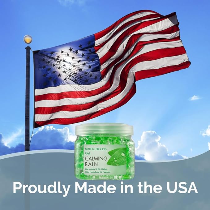 SMELLS BEGONE 12 oz Odor Eliminator Gel - Air Freshener - Absorbs & Eliminates Odor in Bathrooms, Basements, Cars, Boats, RVs & Pet Areas - Made with Essential Oils - Calming Rain Scent