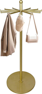 23 Inch Rotating Scarf Display Rack,Metal Purse Rack with 12 Hooks & Adjustable Base, 100 LBS Capacity, Freestanding Premium Retail Handbag Rack for Home & Commercial Use,Gold