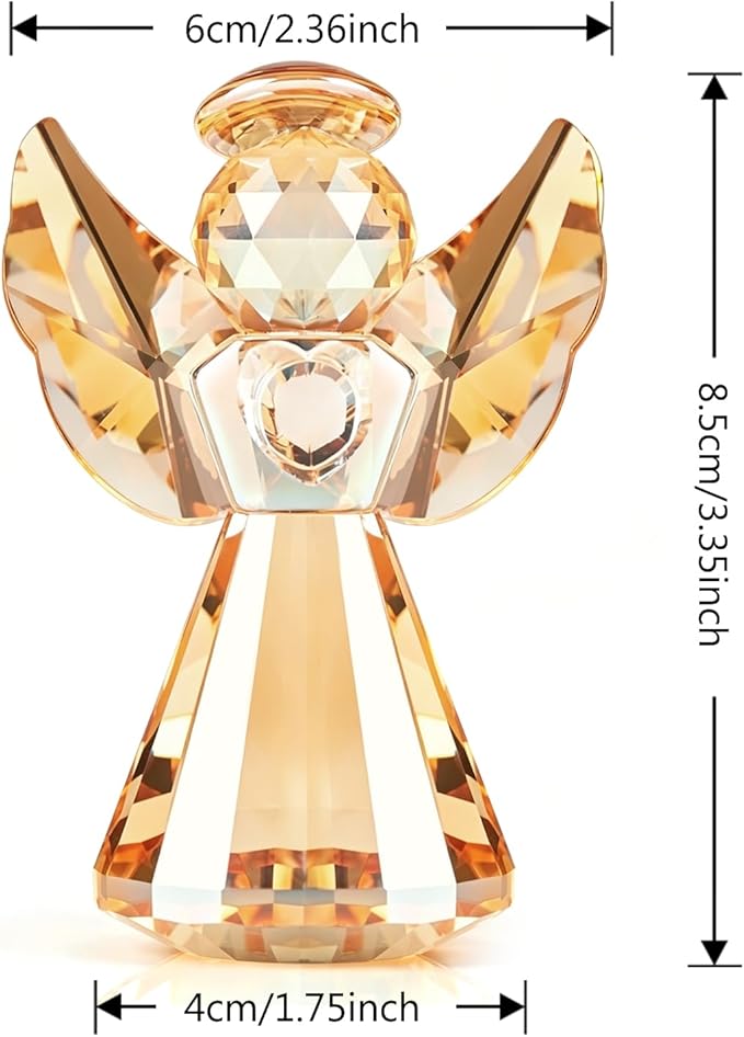 Crystal Guardian Angel Figurine Decoration, Glass Guardian Angel Statue Christmas Birthday Gifts for Women Daughter Girlfriend, Art Collectible Figurines Home Decor (Champagne)