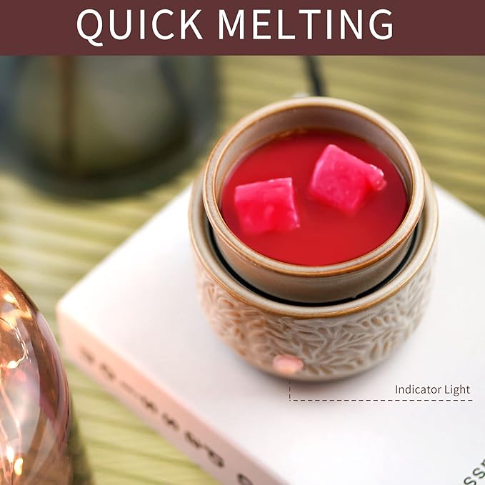 ElusiaKa Wax Melt Warmer 3-in-1 Electric, Ceramic Wax Burner for Scented Wax, Scented Wax Melter & Essential Oil Burner for Home Aromatherapy-Tan