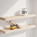 Homeforia 24 inch Wood Floating Shelves, High End Solid Natural Wood 24inch Floating Shelf for Wall, Unfinished Wooden 24 inches Floating Shelves, Heavy Duty Bracket, 24 X 6.5 X 1.75 in, Set of 3