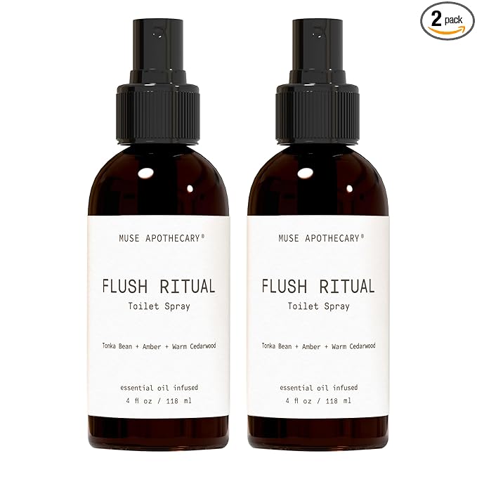 Muse Apothecary Flush Ritual - Aromatic & Refreshing Toilet Spray, Use Before You Go, 4 oz, Infused with Natural Essential Oils - Tonka Bean + Amber + Warm Cedarwood, 2 Pack