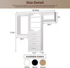 ROOMTEC Modular Closet System, 90" Wall Mounted Closet Organizer with Hanging Rods and Drawers, Modern Wooden Tower for Walk-In Closets, Wardrobe Storage Kit, White