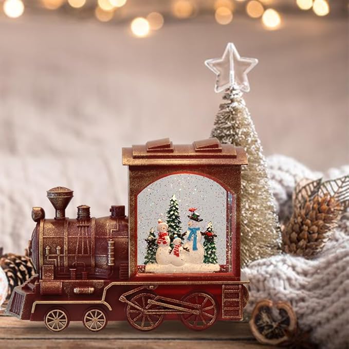 Wondise Lighted Christmas Snow Globes Musical Lantern with Timer, Battery Operated and USB Powered Spinning Water and Swirling Glitter Globe for Christmas Thanksgiving Holiday Decoration