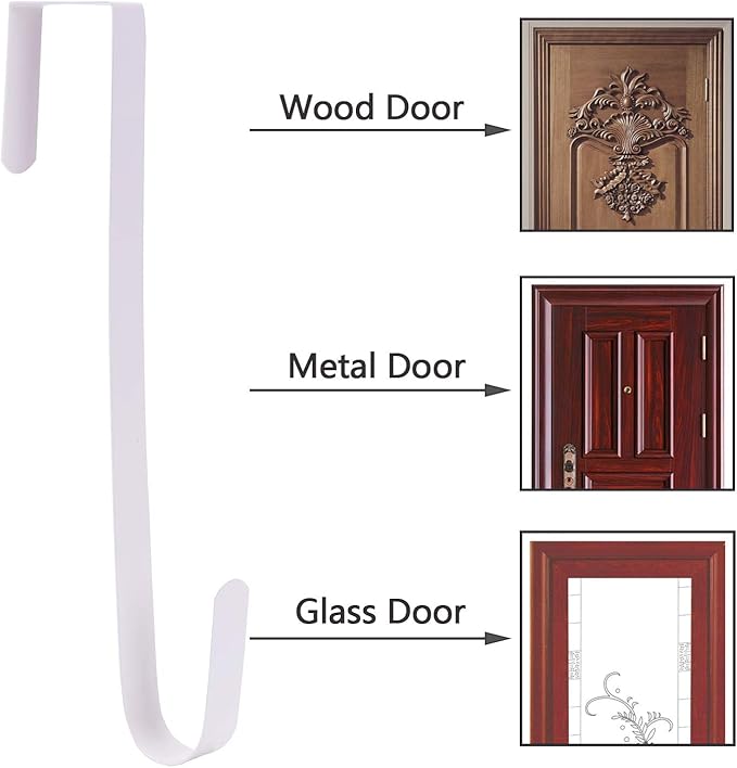 Sattiyrch 12" Wreath Hanger for Front Door,Steel Over The Door Hanger Hook,Wreath Door Hanger (White,4)