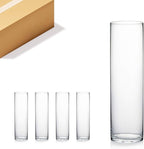 WGV Cylinder Vase Bulk, Width 7", Height 20", Clear Wide Large Diameter Flower Glassware, Floral Container, Planter Terrarium for Wedding Party Event, Home Accent Decor, 4 Pieces