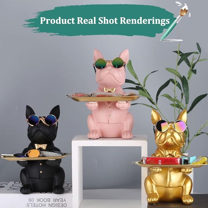 French Bulldog Gifts Statue Tray Organizer for Keys, Candy, Jewelry, Earrings, Entrance Piggy Bank - Modern Decor Resin French Bulldog Decor Entryway Table, Coffee Table, Office Desk, Home Decor