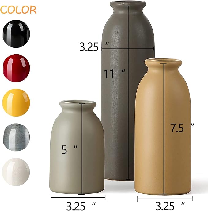 CWLWGO-Ceramic Matte Vase Set for Home Decor, Modern and Minimalist Decorative Flower Vases, Kitchen Living Room Table Centerpiece Decoration, Mantel Entryway Bookshelf Decor（Matte Multi）