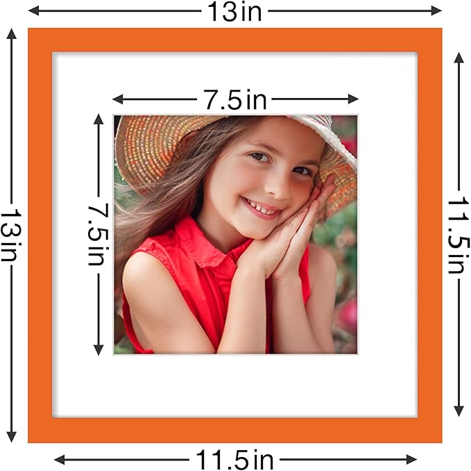Vittanly 12x12 Picture Frames Set of 9, Shatter Resistant Plexiglass, Display 8x8 Pictures with Mat or 12x12 without Mat, Photo Frames for Wall Mount, Engineered Wood, Orange