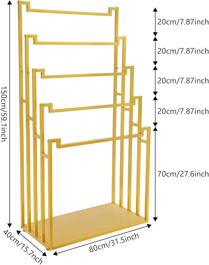 Scarf Organizer Stand, 5-Tier Freestanding Scarf Display Rack, Metal Scarf Holder Belt Pants Hanger for Commercial Clothing Retail Store Home, Space Saving Shelves, 31.5" x 15.75" x 59"(Gold)