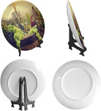 Decorative Plate Holder, 10 Inch, Green Grapes Wine Bottle Glass Cups Round Display Plate, Table Top Plate Decor with Stand, for Home Kitchen Bedroom Decorative Ornaments