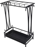 10-Hole Umbrella Holder Stand with 8 Hooks - Removable Drip Tray Umbrella Rack for Entryway, Home & Office Storage Solutions