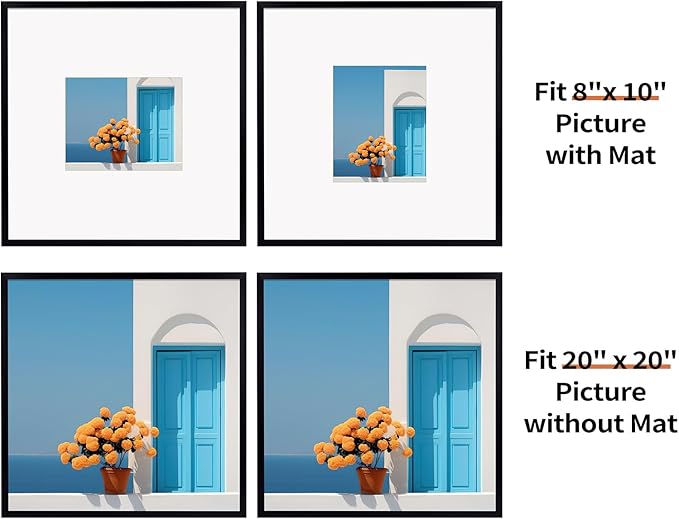 Rempry 20x20 Floating Picture Frame, Display Pictures 8x10 with Mat or 20x20 Without Mat, Signature Picture Frame - Streamline Collection, Black, 1 Pack