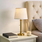 Oneach 19.5" Gold Table Lamp Set of 2, Small Bedside Table Lamps with USB A+C Charging Ports, Pull Chain Switch, Brass Modern Nightstand Lamps for Living Room, Bedroom, Nursery
