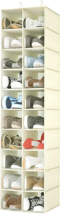 coastal rose Hanging Shoe Organizer for Closet, 20 Sections Hanging Closet Organizers and Storage Shelves, Space Saving Shoe Storage Rack Holder, Beige, 12''W×12''Dx 50''H