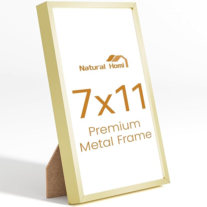 7x11 Aluminum Metal Picture Frame,Tempered Glass Gold Photo Frame 7x11 for Family Photo,Posters,Art,Document to Wall Mount Horizontally or Vertically