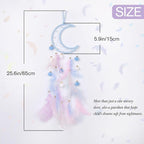 Pretty Jolly Blue Moon Kids Dream Catcher Wall Decor Pompom Feather Baby Dreamcatcher Handmade Children Dream Catcher Home Décor Wall Hanging for Nursery Bedroom Boys Girls Birthday Gift-25.6in