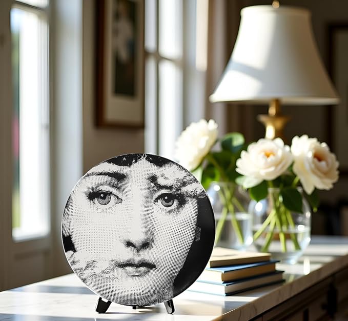 10" Italian-Style Decorative Plate – Modern Art Face Design, Handcrafted Ceramic Platter for Tabletop or Wall Display (Pretty Face)