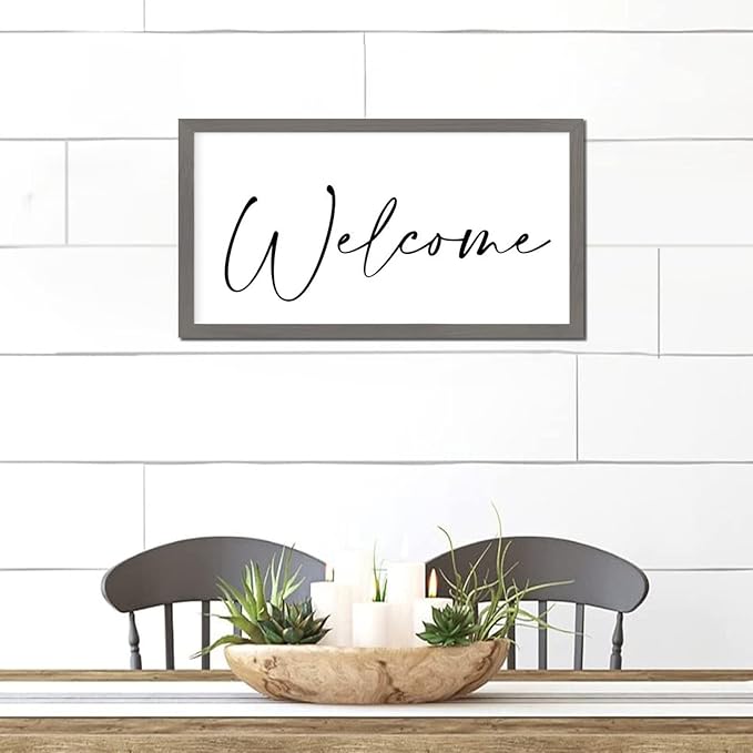 Life Positive Quote Wood Sign with Bible Verse Welcome Gray Frame Wooden Plaque Birthday Housewarming Gift for New Home Cafe Bar Farmhouse Porch Garden Yard Cottage Wall Decor 12x22in