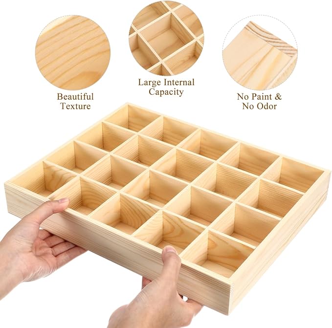 Angoily Socks Organizer Storage Box, Drawer Organizer with 20 Compartments for Underwear and Sundries, Stackable Drawer Container in Original Wooden Color 13.38 X 10.62 X 1.96 in