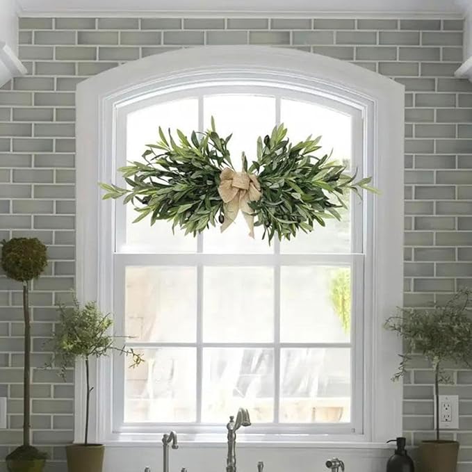 24" Floral Swag,Greenery Swag,Large Artificial Mixed Eucalyptus Leaves Swag,Handmade Front Door Twigs Leaves Greenery Decorative Swag,Spring Floral Swag for Wedding Arch Party Wall Home Garden Decor