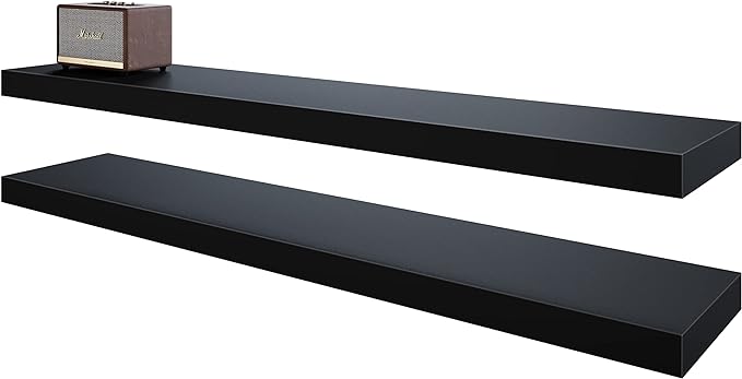 BAMEOS Floating Shelves,40 x 8 Floating Wall Shelves – Extra-Wide Display Shelf with Invisible Brackets, Set of 2 | Accent Décor Shelf for Bedroom, Living Room, Home Office & Salon Display Black