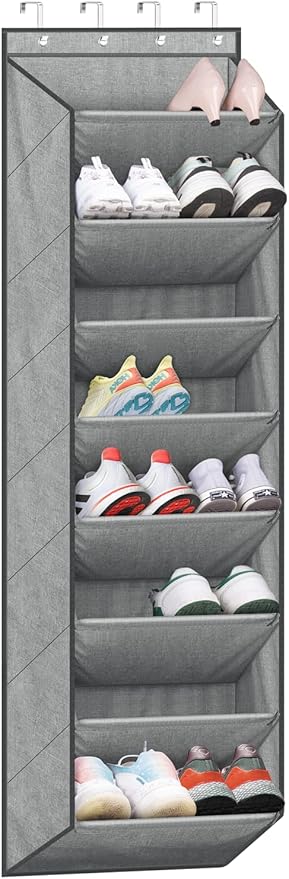 SLEEPING LAMB Over The Door Shoe Organizer for Closet with Large Deep Pockets, Narrow Shoe Rack for Door Hanging Boots Storage, Grey
