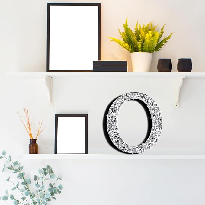 Qunclay 5.7" Silver Crystal Diamond Bling Letters Crushed Diamond Decoration Wooden Glitter Letter with Screw and Hooks Rhinestone Gift for Wedding Y2k Mcbling Bedroom Wall Decor (Letter O)